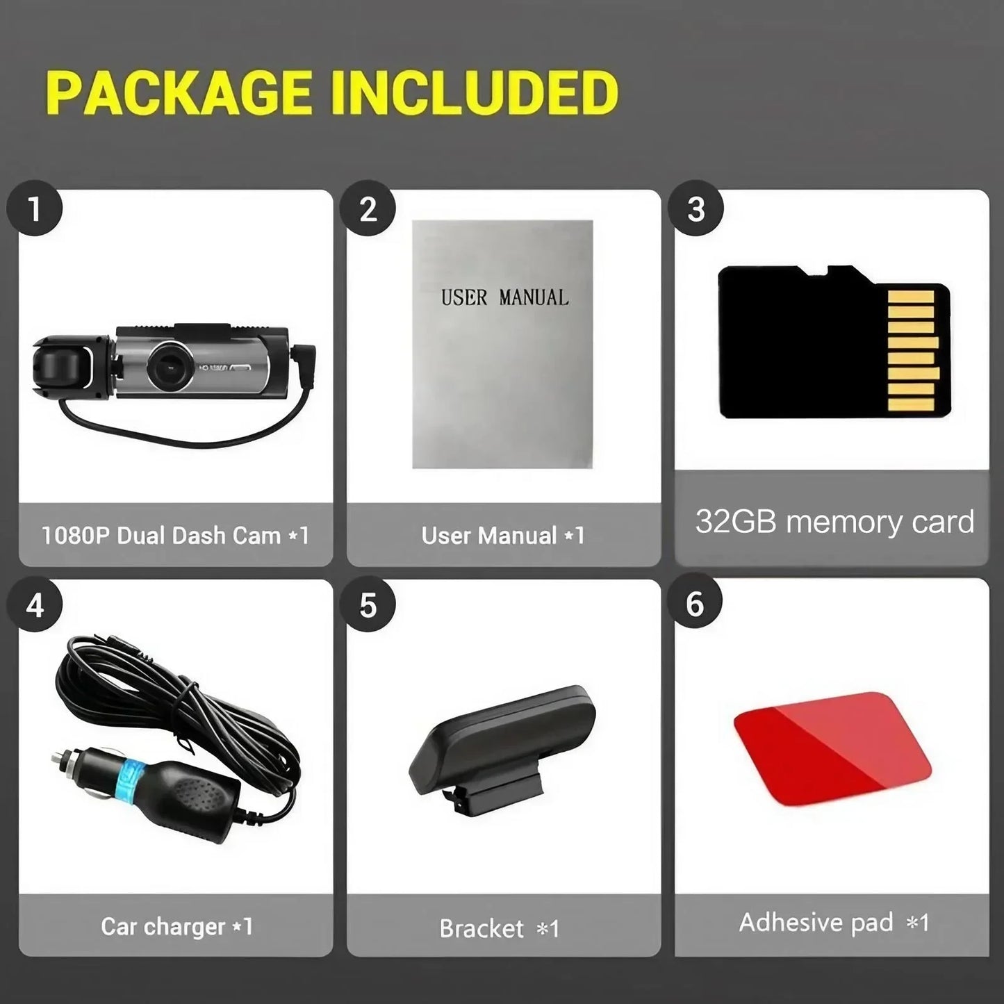 1080P HD Front Rear Dashcam 1 Count Dash Camera for Car,Car Driving Recorder with IR Night-Vision G Sensor 3.16 Inch IPS Screen