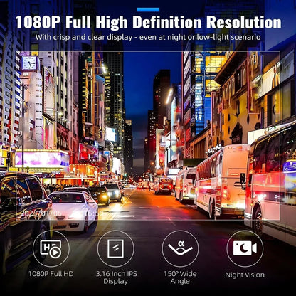1080P HD Front Rear Dashcam 1 Count Dash Camera for Car,Car Driving Recorder with IR Night-Vision G Sensor 3.16 Inch IPS Screen