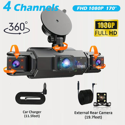 Dashcam 4 Channel Voice Recording Video Recorder Black Box 1080P Night Vision dash cam automobile Auto parts add Hardwire kit