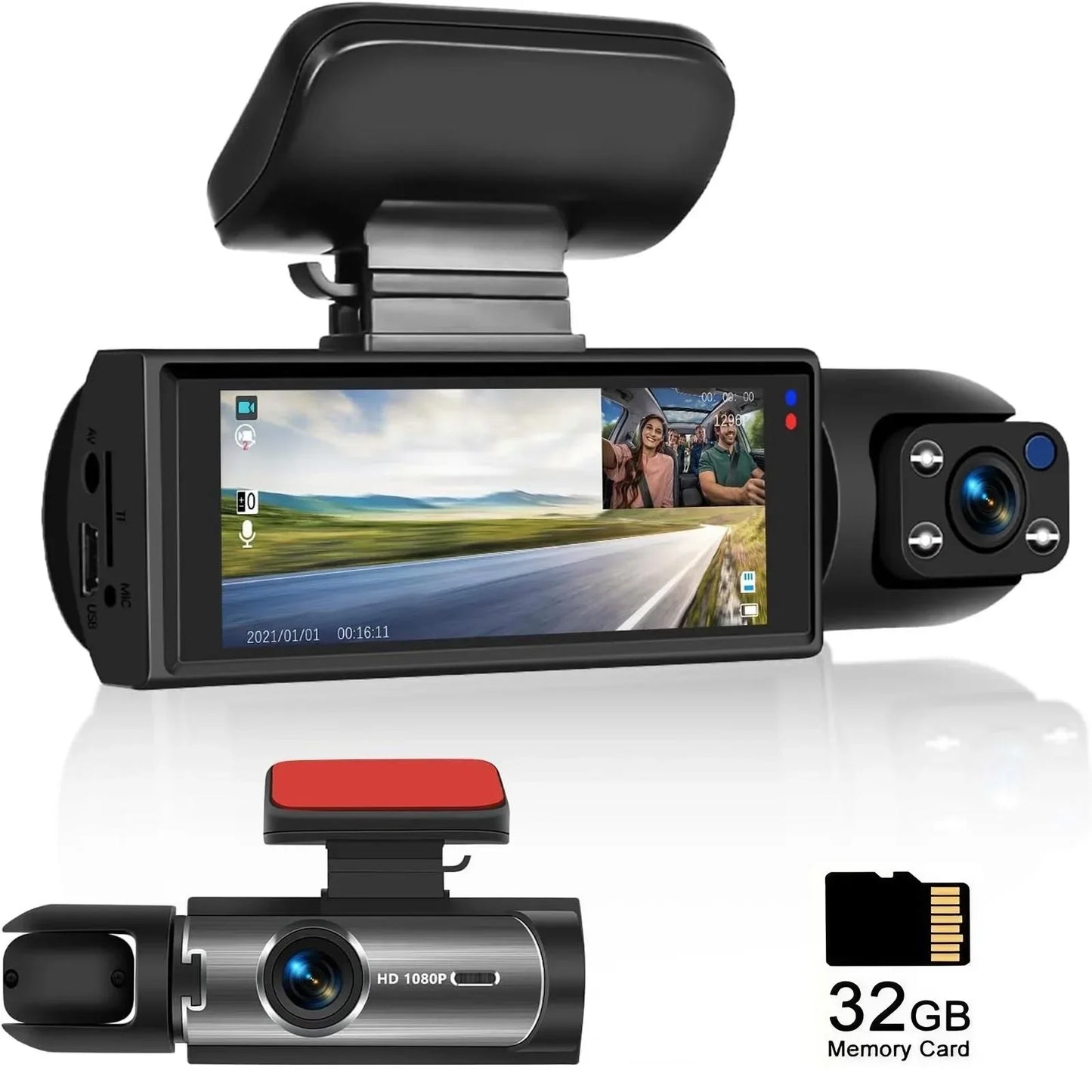 1080P HD Front Rear Dashcam 1 Count Dash Camera for Car,Car Driving Recorder with IR Night-Vision G Sensor 3.16 Inch IPS Screen