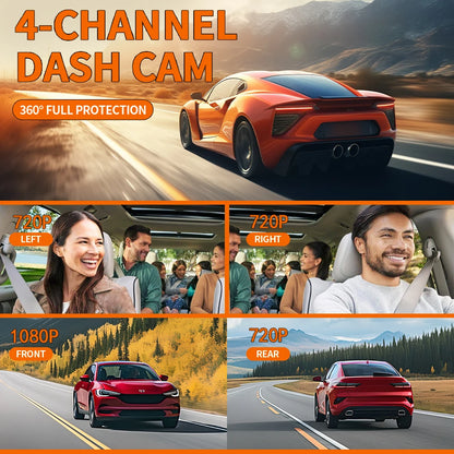 Dashcam 4 Channel Voice Recording Video Recorder Black Box 1080P Night Vision dash cam automobile Auto parts add Hardwire kit